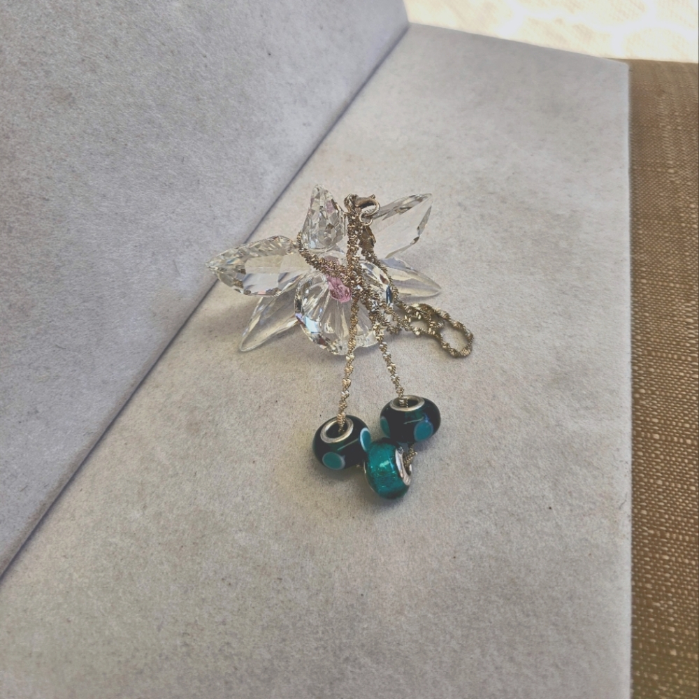 Murano Glass Teal Bead Twisted 925 Silver Necklace - Picture 5 of 12